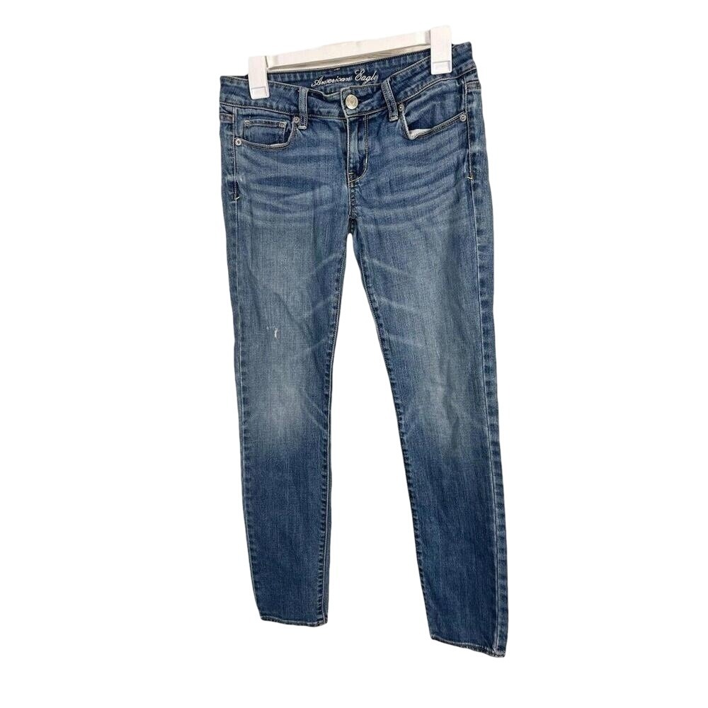 American Eagle Skinny Jeans Women 2‎ Short Medium Wash Blue Low Rise Denim